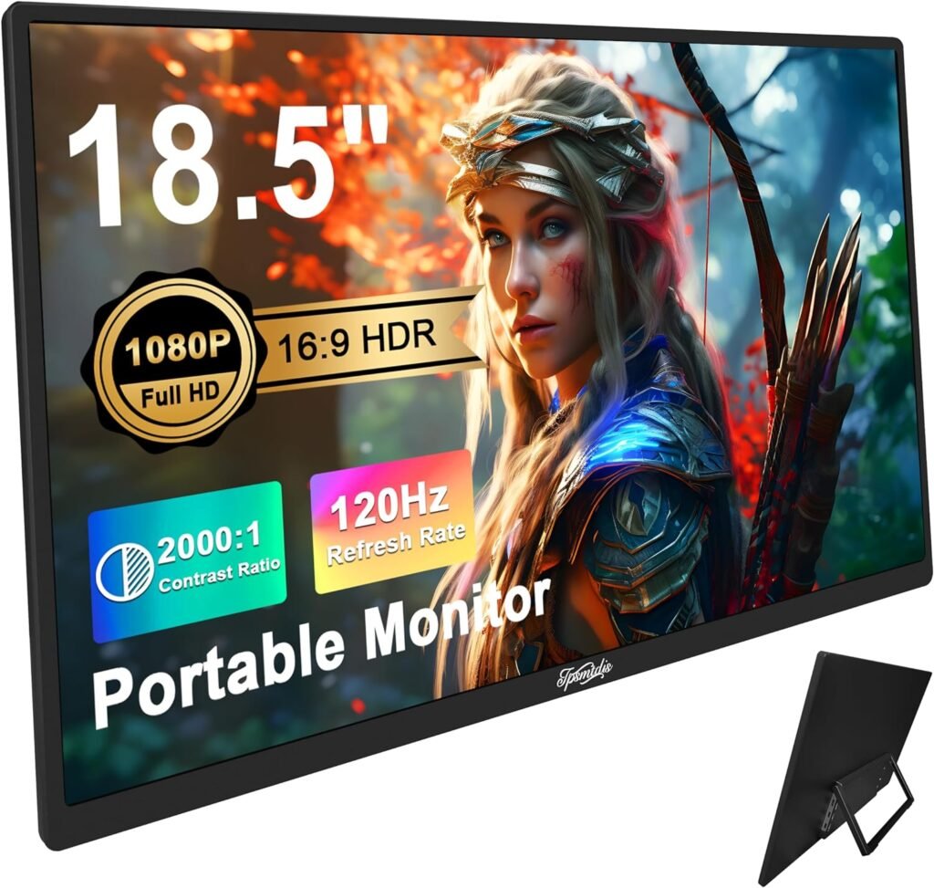 15.6 Portable Monitor,1080P Screen Extender PlugPlay IPS FHD Laptop Second Monitors,HDR USB-C HDMI Travel Gaming Display for PC Mac Phone PS4/5 Switch Xbox,w/Smart Cover Dual Speakers