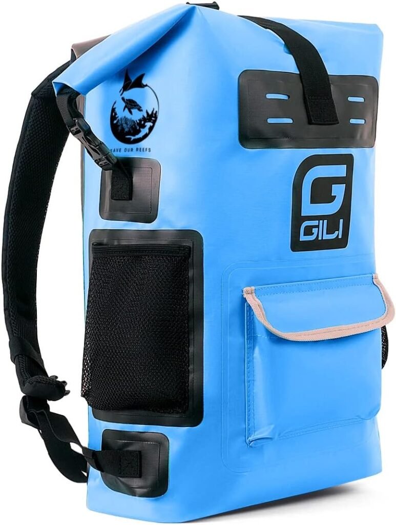 Best waterproof camera bags: GILI Waterproof Backpack 28L, 35L, 55L with Molle webbing, splash proof zipper (28L, Blue)